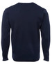 A navy blue knitted jumper with long sleeves and a crew neck, featuring a simple design and no visible logos.