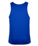 A royal blue singlet with a seamless design and a logo on the front.