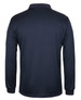 A long-sleeve navy polo shirt featuring a collar and a subtle textured pattern. It has a logo on the chest.