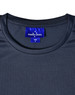 A navy blue ultra lightweight performance T-shirt with a tag featuring a logo.
