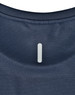 A close-up of a navy blue ladies' ultra lightweight performance t-shirt, featuring a subtle logo at the neckline.