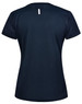 A navy blue ladies' short sleeve performance T-shirt featuring a subtle back detail and a logo.