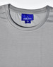 A grey short sleeve performance t-shirt featuring a round neckline and a label at the neck with branding.