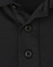 A black sustainable poly/cotton short sleeve polo shirt featuring a classic collar and button detail.