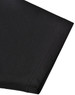 A close-up of the sleeve of a black sustainable poly/cotton polo shirt featuring a logo.