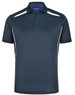 Men's sustainable poly/cotton polo shirt in navy with contrasting white panels. Features a collar and three-button placket.