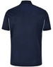A navy blue polo shirt featuring contrast detailing on the sides and a logo on the chest.