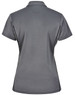A grey ladies' polo shirt featuring a contrast design and a logo. Back view shows short sleeves and a fitted style.