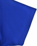 A close-up of a blue polo shirt sleeve featuring a smooth texture and stitching detail. The shirt has a logo.