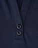 A navy polo shirt featuring a collared neckline and two buttons. It has a logo on it.