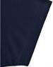 A close-up of a navy polo shirt featuring contrasting fabric texture and stitching details.
