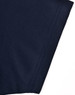 A close-up of a navy polo shirt featuring contrasting fabric texture and stitching details.