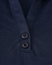 A navy blue ladies' sustainable poly/cotton polo shirt featuring a collar and two buttons.