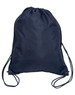 A navy blue swim backpack with drawstring closures and shoulder straps. It features a simple design and a logo.