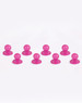 A set of eight pink exchangeable buttons for chef uniforms, featuring round tops and flat bases.