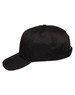 A black polycotton twill cap featuring a curved brim and a logo on the side.