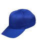 A blue polycotton twill cap with a structured design and a curved brim, featuring a logo on the front.