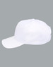 A white polycotton twill cap with a curved brim and an adjustable strap at the back, featuring a logo.