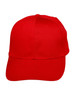 A red polycotton twill cap with a curved brim and ventilation holes, featuring a logo on the front.