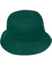 A green bucket hat with a plain design and ventilation eyelets. It features a simple, unembellished style.