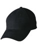 A black heavy brushed cotton cap with a buckle, featuring a curved brim and stitching details. It has a logo.