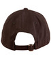 A dark brown cap featuring a buckle closure at the back and a logo.