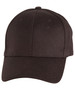 A black cotton fitted cap with a curved brim, featuring a logo on the front.