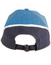 A cap featuring tri-colour design in blue, white, and navy, with an adjustable strap at the back and a logo.