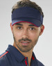 A navy blue visor with red accents, featuring a logo, designed for outdoor activities and casual wear.
