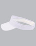 A white visor with a wide brim and a contrasting band. The design includes a logo.