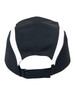 A black and white cap with a rear adjustable strap and logo branding.