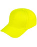 A bright yellow cap with a structured design and a curved brim, featuring a logo on the front.