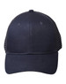 A navy blue cotton twill trucker cap with a mesh back and a logo on the front.