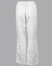 White chef's pants with an elastic waistband and a back pocket. The trousers feature a straight-leg design.