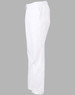 White chef pants with a relaxed fit, featuring an elastic waistband and side pockets.