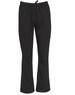 Black functional chef pants with an elastic waistband and a side pocket. Features a simple design and a logo.