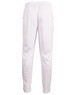White men's cricket pants with an elastic waistband and pockets, featuring branding on the back.