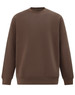 A brown crewneck sweatshirt with long sleeves and ribbed cuffs, featuring a logo on the front.