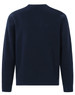 A navy blue crew neck fleece sweater with a plain back design and long sleeves. Features a logo on the front.