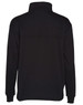 A black half-zip fleece jumper featuring a collar and a plain design, with a logo on the back.