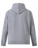 A grey men's full-zip fleecy hoodie with a hood and long sleeves, featuring a logo.