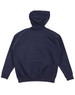 A navy blue kids' fleece hoodie with a hood and ribbed cuffs and hem. It features a branding logo.