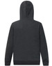 A dark grey adult hoodie with a close front design and a hood. It features ribbed cuffs and a branding logo.