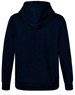 A navy blue adult hoodie featuring a close front design and a contrasting inner hood. It includes a logo.