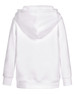 A white kids' hoodie with a close front design and a hood. Features long sleeves and a simple back view.