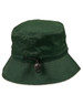 A green bucket hat featuring a toggle adjustment for a secure fit. The hat has a wide brim and seamless design.