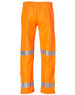 Hi-Vis safety pants in bright orange, featuring reflective 3M tape stripes for enhanced visibility and safety.