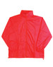 A red outdoor activity spray jacket featuring a full zip and a high collar, with an adjustable hem.