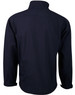 A navy men's softshell jacket featuring a high collar and a smooth back design. Includes a logo.
