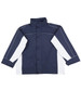 Navy and white men's 3-in-1 jacket featuring a high collar and buttons, with a branded logo.